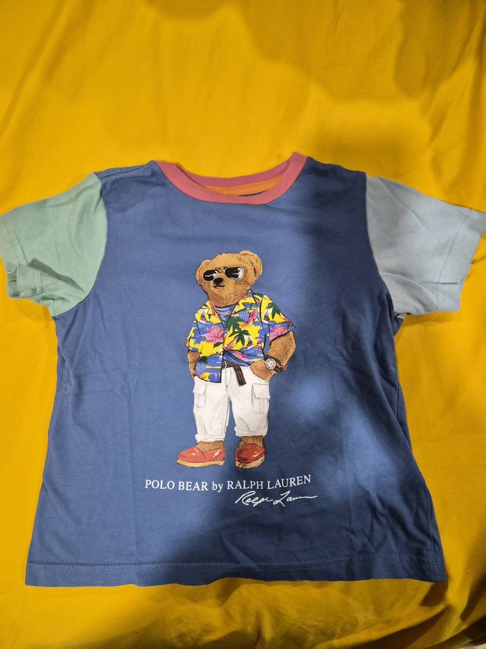 #7 Polo by Ralph Lauren Blue Tee with Multi-Color Bear Graphic